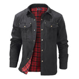 FOESCE Winter Men'S Bomber Jacket High-Quality Male Plaid Flannel Jacket Men'S Lapel Thick Warm Cargo Jackets Coats Streetwear Outfits