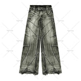 FOESCE Y2K Harajuku Gray Spliced Washed Jeans Men's Gothic Style Street Trend Clothing Retro Loose Wide Leg Pants Autumn Baggy Jeans