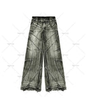 FOESCE Y2K Harajuku Gray Spliced Washed Jeans Men's Gothic Style Street Trend Clothing Retro Loose Wide Leg Pants Autumn Baggy Jeans