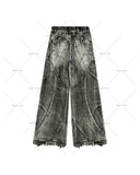 FOESCE Y2K Harajuku Gray Spliced Washed Jeans Men's Gothic Style Street Trend Clothing Retro Loose Wide Leg Pants Autumn Baggy Jeans