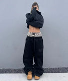 FOESCE Y2K High Quality Vintage Pants Harajuku Embroidered Double Waist Wide Leg Sweatpants Goth Hip Hop Streetwear High Waisted Pants