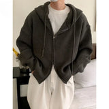 FOESCE hooded sweater jacket men's cardigan sweater loose American retro Hong Kong style lazy men's trendy spring and autumn style tops