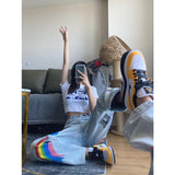 Foesce Rainbow Jeans Graphic Denim Trousers Trendyol Men Flame Blue Man Printed Men's Fashion Harajuku Pants Hip Hop Baggy Oversized