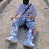 Foesce Rainbow Jeans Graphic Denim Trousers Trendyol Men Flame Blue Man Printed Men's Fashion Harajuku Pants Hip Hop Baggy Oversized