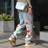 Foesce Rainbow Jeans Graphic Denim Trousers Trendyol Men Flame Blue Man Printed Men's Fashion Harajuku Pants Hip Hop Baggy Oversized