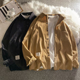 Foesce Solid Color Mens Corduroy Shirts Vintage Casual Long Sleeve Blouses Fashion Harajuku Male Loose Autumn Cardigan