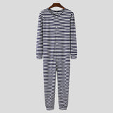 Men Pajamas Jumpsuit Homewear Solid Color Long Sleeve Comfortable Button Leisure Sleepwear Men Rompers Nightwear S-5XL