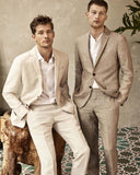 Summer Beige Light Brown Linen Mens Suits Beach Wedding Prom Tuxedos Groom Wear Latest Blazer Design Men Suits Custom Made