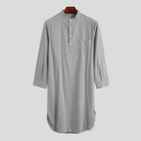 Cotton Men's Sleep Robes Solid Color Long Sleeve Nightgown O Neck Leisure Mens Bathrobes Comfort Homewear Plus Size