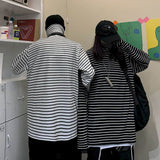 Punk T-shirt Men Tshirt Women Couples Harajuku Bf Wind Loose Striped High-necked Long-sleeved Students Bottoming Clothes