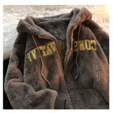 Lamb Plush Winter Clothes Women Vintage Letter Embroidery Thickened Sweatshirt Women Tops Loose and Lazy Hoodies Women Coat