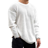 Foesce Men Winter Autumn Knitwear Long Sleeve Round Neck Tops Solid Color Casual Party Club Warm Loose Sweater