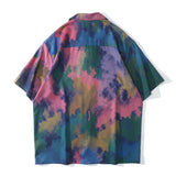 Green Red Tie Dyeing Hawaiian Shirts Men Summer Short Sleeved Street Fashion Polo Shirt Man