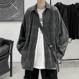 Japanese Fashion Spring Plaid Shirt Men Long Sleeve Handsome All-match Casual Loose Summer Oversized Vintage Harajuku Shirt