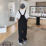 Men's Retro New Style Jumpsuits Loose Straight Overalls Black Color Trousers Streetwear Baggy Fashion Casual Pants S-3XL