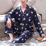 Men Pajamas Sets Satin  Pyjamas Nightwear Sleepwear Underwear Long Sleeve Striped Printed Casual Spring Autumn Winter