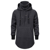 Foesce New Men Slim Long section High collar Hooded Sweatshirt Man Extend Curved hem Solid black Cotton Casual Pullover Hoodies