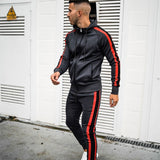 Foesce New Two-piece Zipper Sweatsuits Mens Sets Running Sport Running Suit Training Tracksuits Long Sleeve Hooded+Trousers Sports