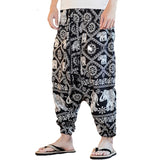 Men Harem Pants Print Retro Drop Crotch Joggers Cotton Trousers Men Baggy Loose Nepal Style Men Casual Pants S-5XL