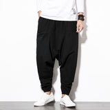 Cotton Linen Cross-Pants Japanese Harajuku Loose Joggers Trousers Hip Hop Harem Pants Wide Leg Baggy Pants Big Size