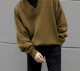 Foesce V-neck Knitted Sweater Men Korean Long Sleeve Loose Warm Pullover Men's Simple Solid Slim Sweater Boy