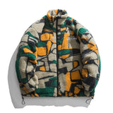 Foesce Patched Colors Men Fleece Hip Hop Jacket Stand Collar Winter Embroidery Letters Mens Quilted Zip Up Thick Coat