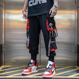 Hip Hop Joggers Men Letter Ribbons Cargo Pants Pockets Track Tactical Casual Techwear Male Trousers Sweatpants Sport Streetwear