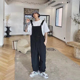 Men's Retro New Style Jumpsuits Loose Straight Overalls Black Color Trousers Streetwear Baggy Fashion Casual Pants S-3XL