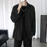 Striped Shirt Jacket Men Women Hong Kong Style Japanese Casual Oversize Trend Black Unisex Gothic Long-Sleeved Shirt Autumn Tops