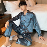 Foesce Solid Color Sleepwear Silk Satin Pajamas couple Set Long Button-Down Pyjamas Suit Pijama Women Men Loungewear Plus Size Pj Set