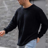 Foesce Men Winter Autumn Knitwear Long Sleeve Round Neck Tops Solid Color Casual Party Club Warm Loose Sweater