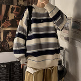 Foesce Sweater Men Korean Fashion Casual Striped O-Neck Thick Autumn Winter Casual Baggy Warm Pullover Knitting Jumper Outwear