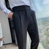 Foesce British Style Autumn New Solid Business Casual Suit Pants Men Clothing Simple All Match Formal Wear Office Trousers Straight