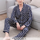 Men Pajamas Sets Satin  Pyjamas Nightwear Sleepwear Underwear Long Sleeve Striped Printed Casual Spring Autumn Winter