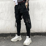 Hip Hop Joggers Men Letter Ribbons Cargo Pants Pockets Track Tactical Casual Techwear Male Trousers Sweatpants Sport Streetwear