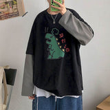 Foesce Spring Autumn Long-sleeved T-shirt Couple Tshirt Women Korean Loose Men Fake Two Piece  Clothes Harajuku Vintage Gothic Tops