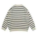 Letter Embroidery Striped Round Neck Knitted Sweater Men's Pullover Korean High Street Casual Oversize Couple Sweaters