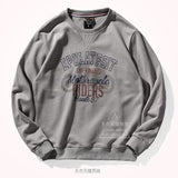 American Retro Motorcycle Printed Hoodies Men's Pure Cotton Washed Round Neck Pullover Knitted Long-sleeved Casual Sweatshirts