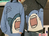 Couple sweater cartoon shark casual loose hip-hop knitted pullover autumn and winter oversized sweater unisex pullover