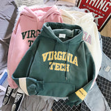 Foesce Hoodies Women Thicker Letter Warm Pullover Coat Drawstring Harajuku Sweatshirt Pink Womens Korean New High Quality