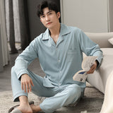 Autumn Winter 100% Cotton Pijama for Men Dormir Lounge Sleepwear Pyjamas Blue Bedgown Home Clothes Man Bedroom PJ Cotton Pajamas