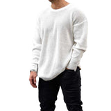 Foesce Men Winter Autumn Knitwear Long Sleeve Round Neck Tops Solid Color Casual Party Club Warm Loose Sweater