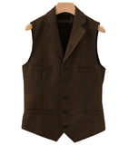 Mens Vest Classic Brown Suit  Wool Tweed Notch Lapel Waistcoat Herringbone Groomsmen Winter Coat For Wedding