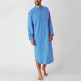 Cotton Men's Sleep Robes Solid Color Long Sleeve Nightgown O Neck Leisure Mens Bathrobes Comfort Homewear Plus Size