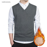 Cotton Pullovers Vest Mens Sweater Autumn V Neck Slim Sweaters Vest Men's Warm Sleeveless Sweater Slim Style Casual M-3xl