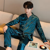 Foesce Solid Color Sleepwear Silk Satin Pajamas couple Set Long Button-Down Pyjamas Suit Pijama Women Men Loungewear Plus Size Pj Set