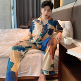 Men's Stain Silk Pajama 2 pieces Set Men Pajamas Silk Sleepwear Men Sexy Modern Style Soft Cozy Satin Nightgown Men Faux Silk