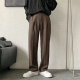 Foesce Brown/Black Suit Pants Men Fashion Society Mens Dress Pants Korean Loose Straight Casual Pants Mens Office Formal Trousers S-3XL