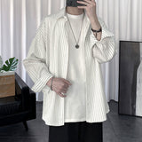 Striped Shirt Jacket Men Women Hong Kong Style Japanese Casual Oversize Trend Black Unisex Gothic Long-Sleeved Shirt Autumn Tops