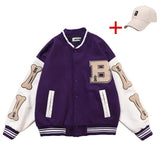 Men Varsity Bomber Jacket Harajuku Korea Bone Letter Patchwork Hip Hop Streetwear Single Bbreasted Baseball Coats Unisex College